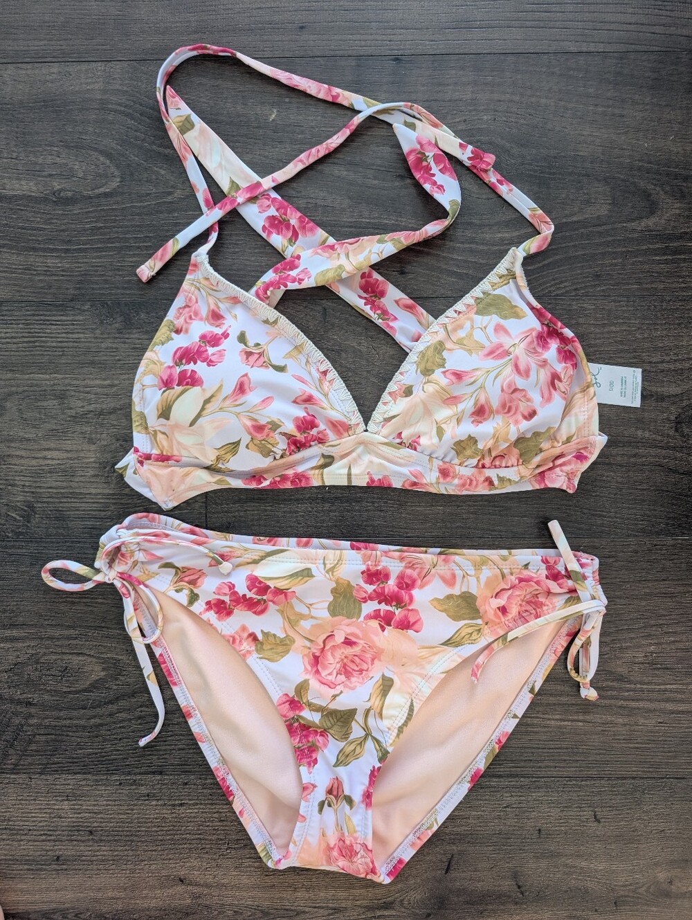 Kona Sol Pink Floral Tie Bikini Set